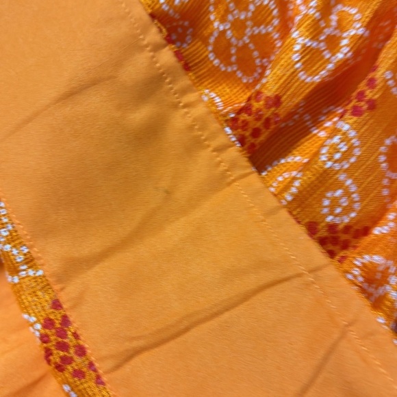 Kalki Russet Orange Indo-Western Dress With Bandhani Print In Kota Silk India - Picture 11 of 12